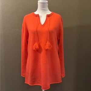 Orange cashmere Sweater with Pom Pom Tassel tie, M
